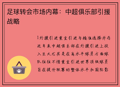 足球转会市场内幕：中超俱乐部引援战略