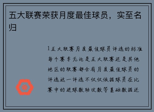 五大联赛荣获月度最佳球员，实至名归